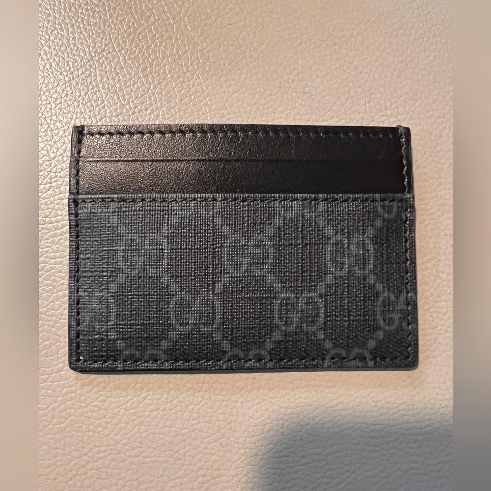 Gucci Black and Gray Key Card Holder with Leather Trim